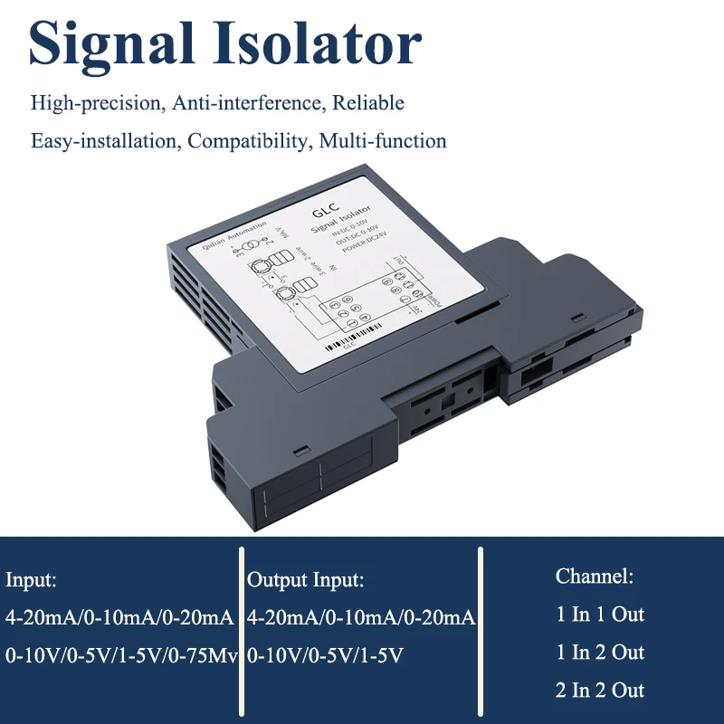 Analog Signal Isolator 4-20mA 0-10mA 0-20mA to 0-10V 0-5V 1-5V DC Signal Converter 0-75mV 4-20mA Signal Isolator Converter