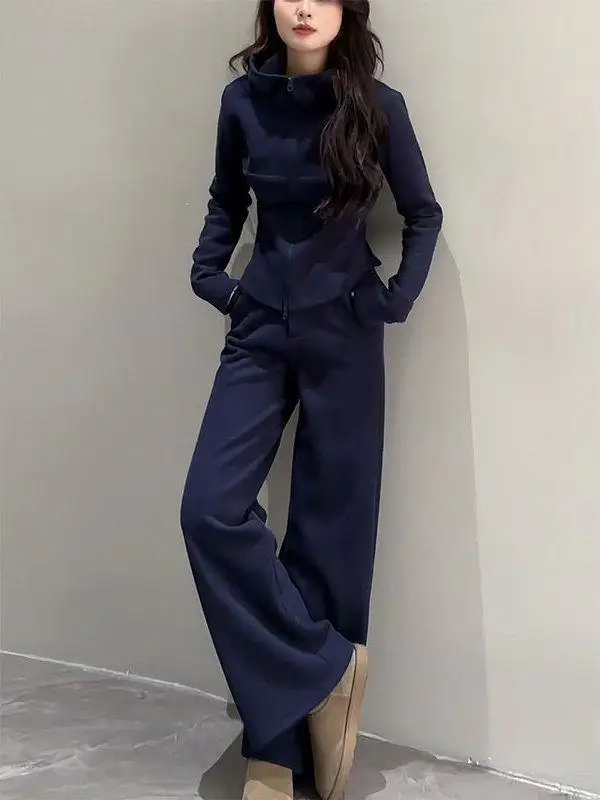 

plus Size 300 Pounds Slimming Korean Style Sportswear Set Women's Spring Autumn Hoodie Wide Leg Pants Two Piece Set for Plump...