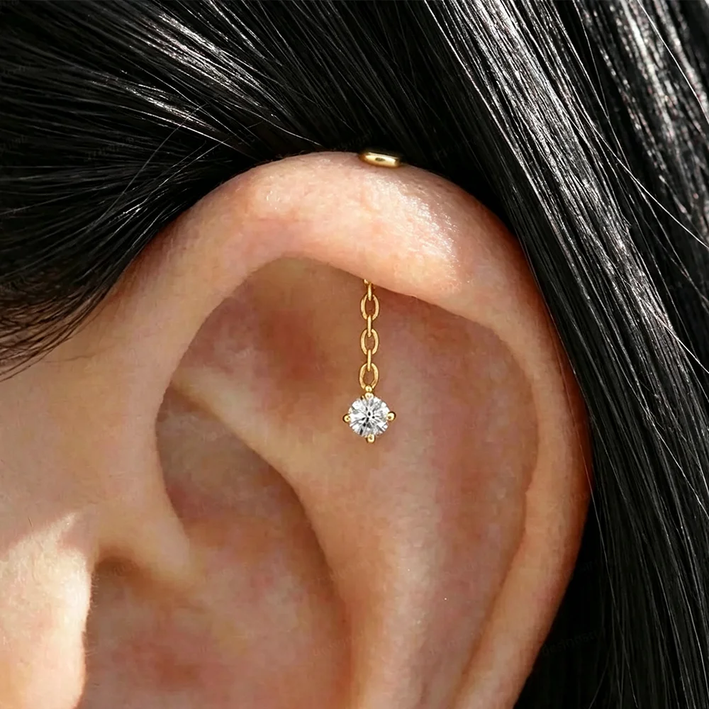 AIDE 925 Sterling Silver Glossy Star Chain Tassel Women's Vertical Spiral Piercing Ear Bone Nail Dainty Party Gifts