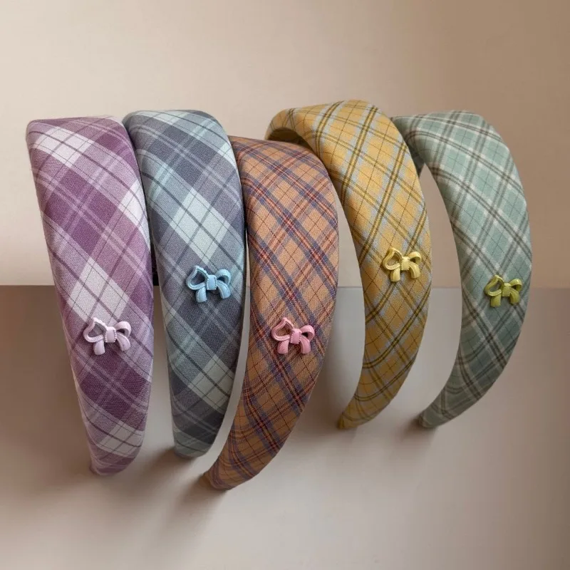 Alloy Knot Plaid Wide Headband Sponge College Style Age Reducing Hairband Versatile Pressure Hairhoop