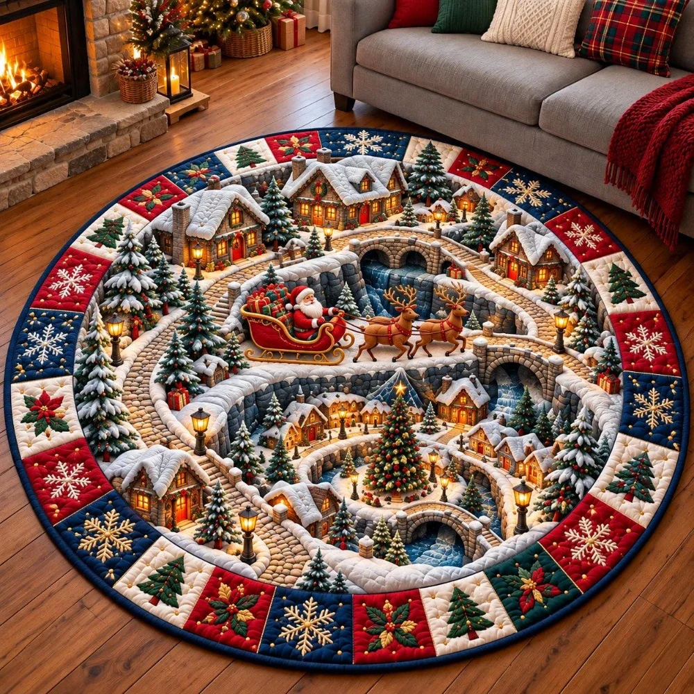 Christmas snow scenery Snow Castle Round Rug Spiral Stairs Area Rug Gorgeous Living Room Bedroom Holiday Home Circle Rug