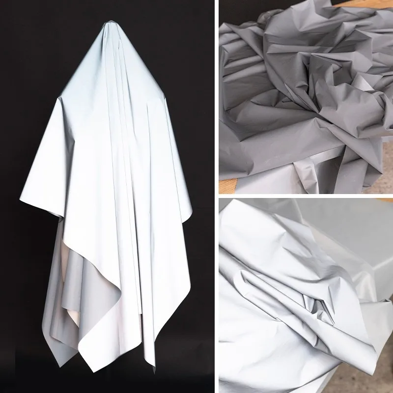 3/5M Noctilucent Reflective Fabric Silver Grey for Coats Down Jacket Sewing Fashion Designer Cloth Diy Textile Textured Silky