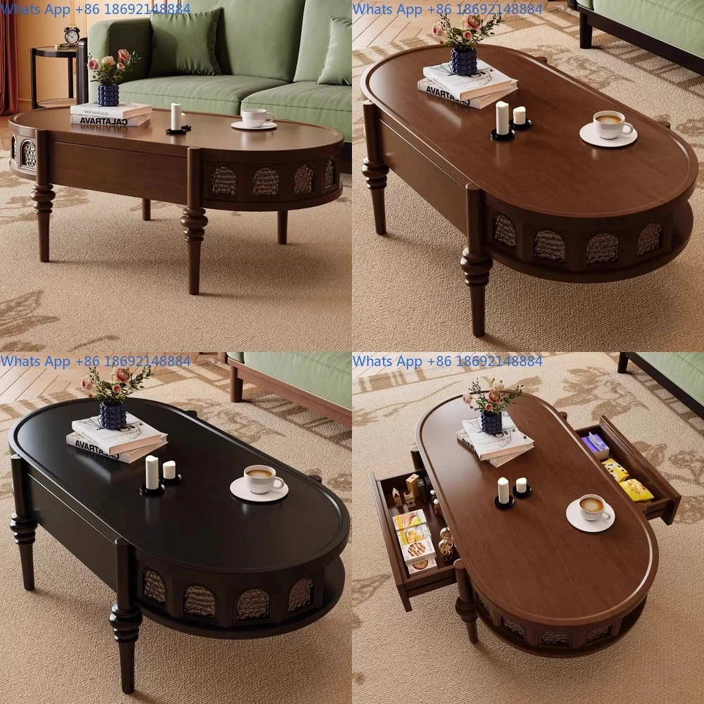 

Rustic Solid Wood Coffee Table for Living Room Small Space Modern Design Round Table for Home Use