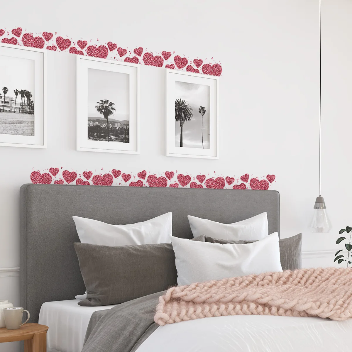 20x60cm Simple Love Heart Wall Stickers Valentine's Day Romantic Wall Decals Living Room Bedroom Background Wall Home Decor