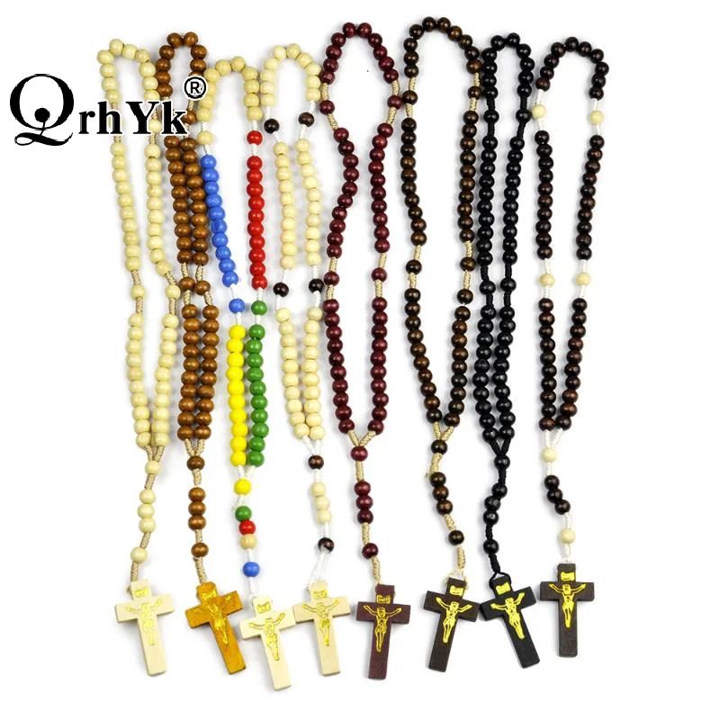 Religious Wood Cross Bracelet Vintage Natural Wooden Prayer Beads Adjustable Size Jewelry for Teens Adults Faith Jewelry Gift