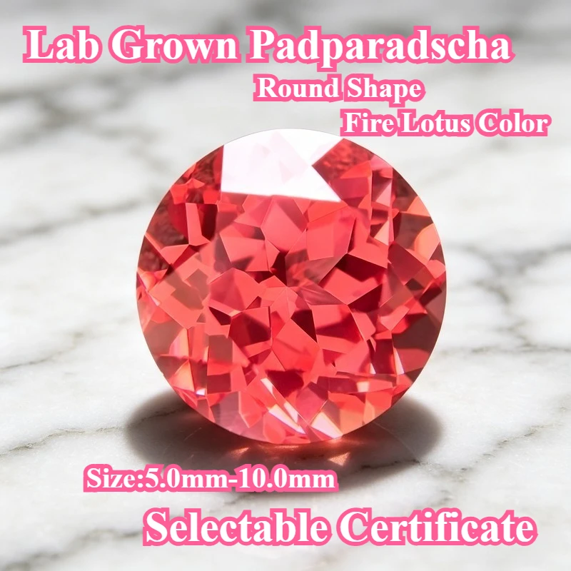 Top Lab Grown Padparadscha Fire Lotus Round Shape Gemstone for DIY Ring Necklace Earrings Main Materials Selectable Certificate