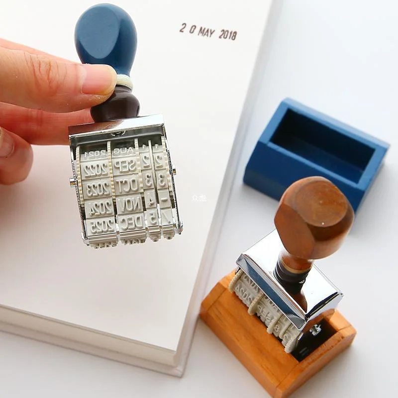 Rodillo Base con mango de madera Retro, sello de fecha, sello de goma para manualidades, fabricación de tarjetas, planificador, álbum de recortes, diario, suministros de oficina