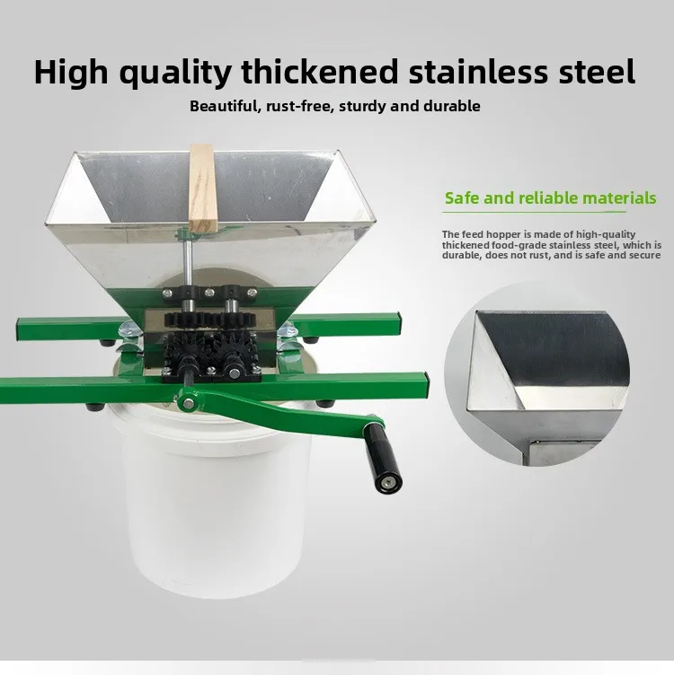 Hand-cranked stainless steel crusher, self-brewed cider grape berry crusher, manual unplugged 7-liter hopper