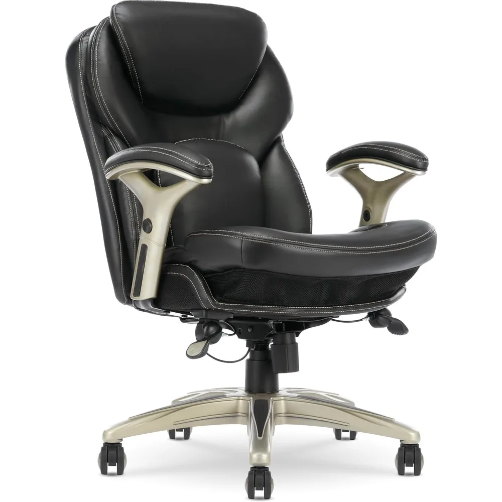 

Ergonomic Executive Office Motion Technology, Adjustable Mid Back Desk Chair with Lumbar Support, Black Bonded Leather