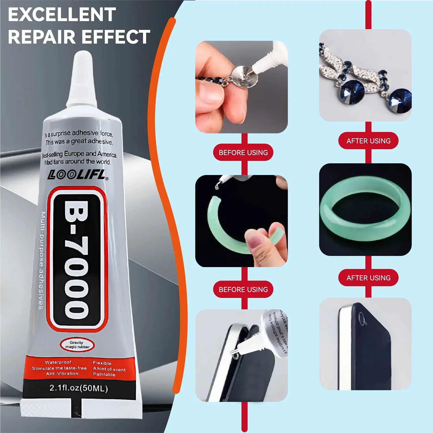 B7000 Industriekleber, Kontakttyp, verwendet für die Reparatur von Mobiltelefonen, Heimwerkerarbeiten, starker Touchscreen-Glaskleber, 15 ml–110 ml