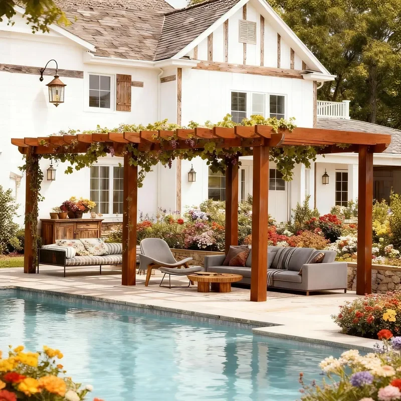 For Outdoor Villa Pool Decoration Solid Wood Grape Rack Preservative Wood Vine Climbing Shelf Pavilion Awning Promenade