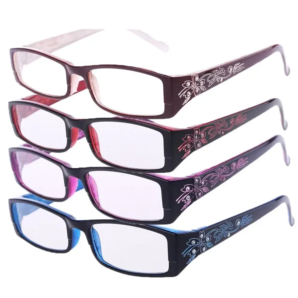 +1.0~+4.0 Fashion Reading Glasses Women 4 Colors Imitation Diamond Flower Print Resin Presbyopic Gafas De Lectura