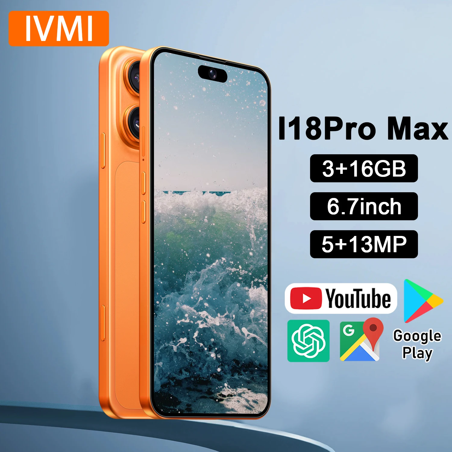 IVMI 18 Pro Max Unlocked Cheap Global Version Smartphone 3GB+16GB Android10 4G WIFI Google Play Store Face Dual SIM Mobile Phone