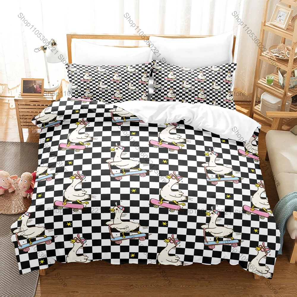 Kawaii Cartoon Goose Three Piece Bedding Set Luxury Comforter Set with Queen King Size Cool Two household goods Anime Animal bed