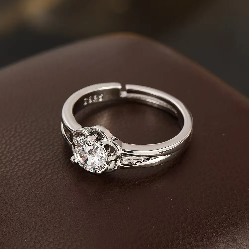 High end flower zircon ring for women, simple and fashionable flower opening ring, light luxury accessory