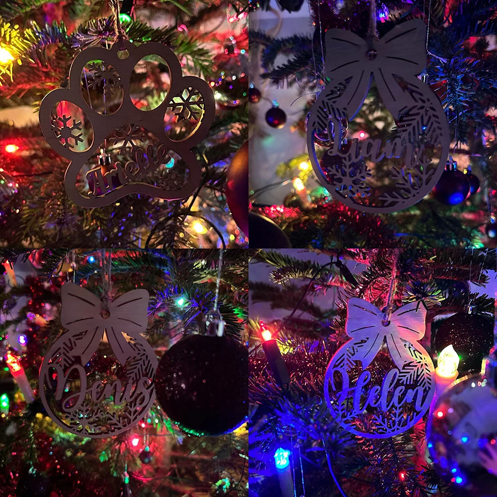 맞춤형 가족 크리스마스 장식품 레이저 각인 나무 트리 장식 개인 맞춤형 크리스마스 볼 이름... - 5