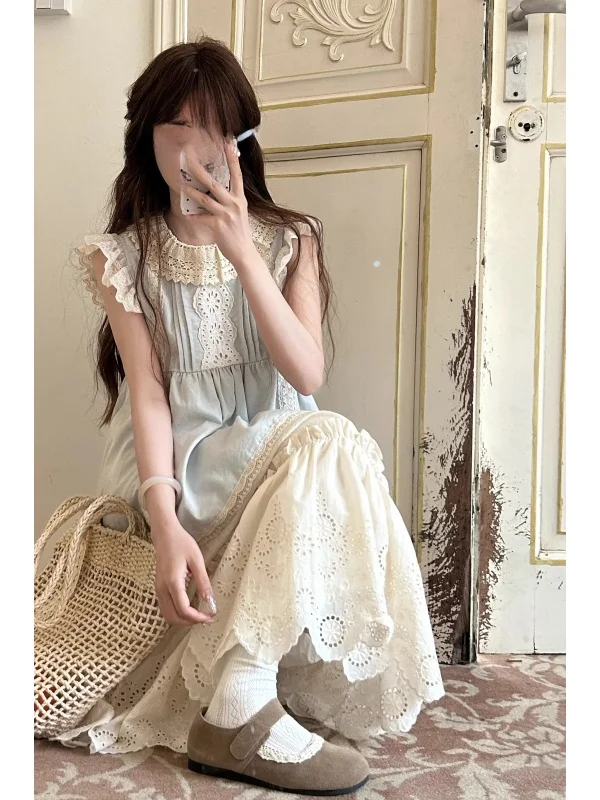 

Sweet f-Length Skirt Set Women's Summer Faion with Fly-Sve Top And Lace Trim Clete Outfit for Teen Girls