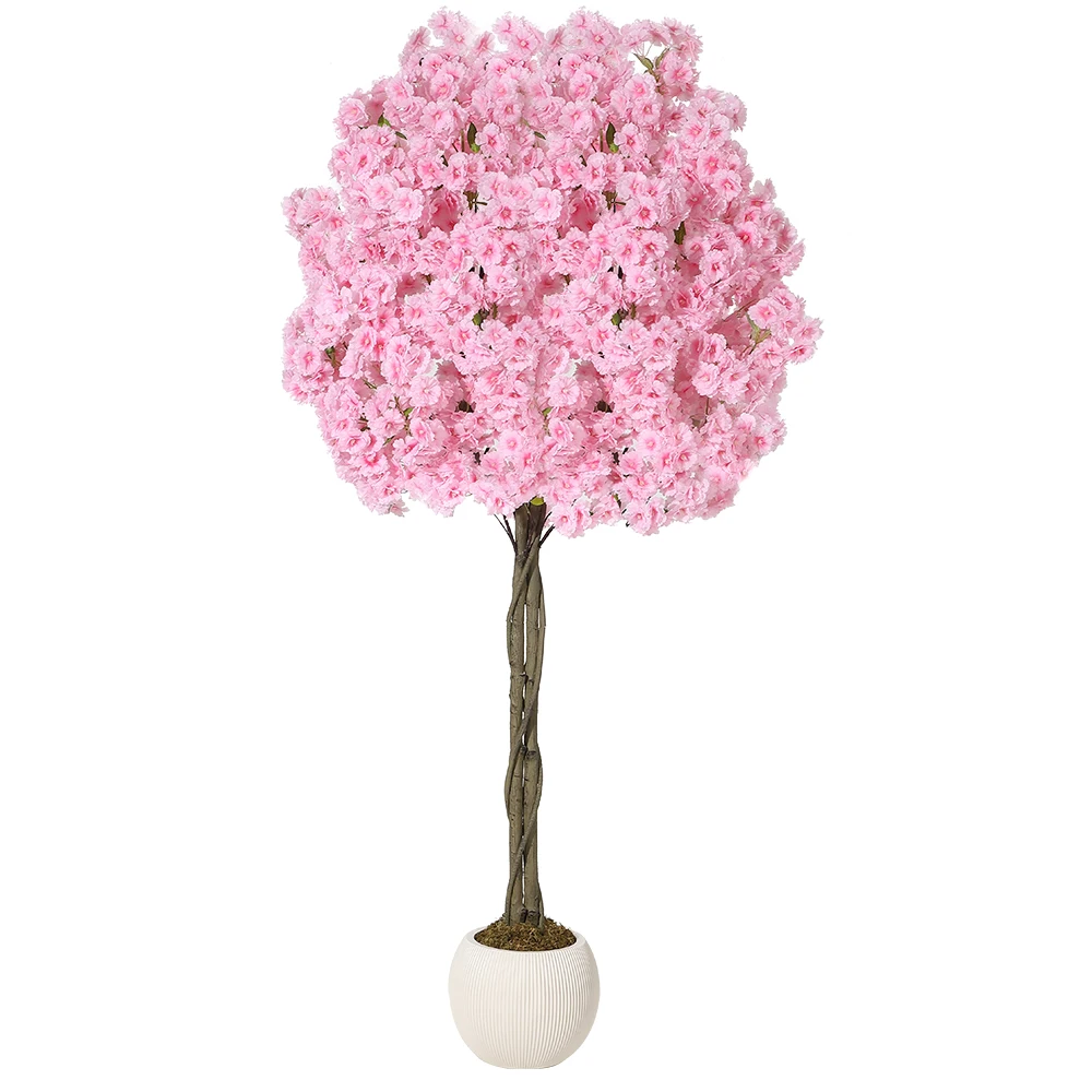 Arbre artificiel réaliste à fleurs de cerisier – Fleurs en soie rose réalistes, tronc texturé naturel, résistant aux UV et à la décoloration, plante décorative pour la maison, le bureau, la décoration intérieure et extérieure