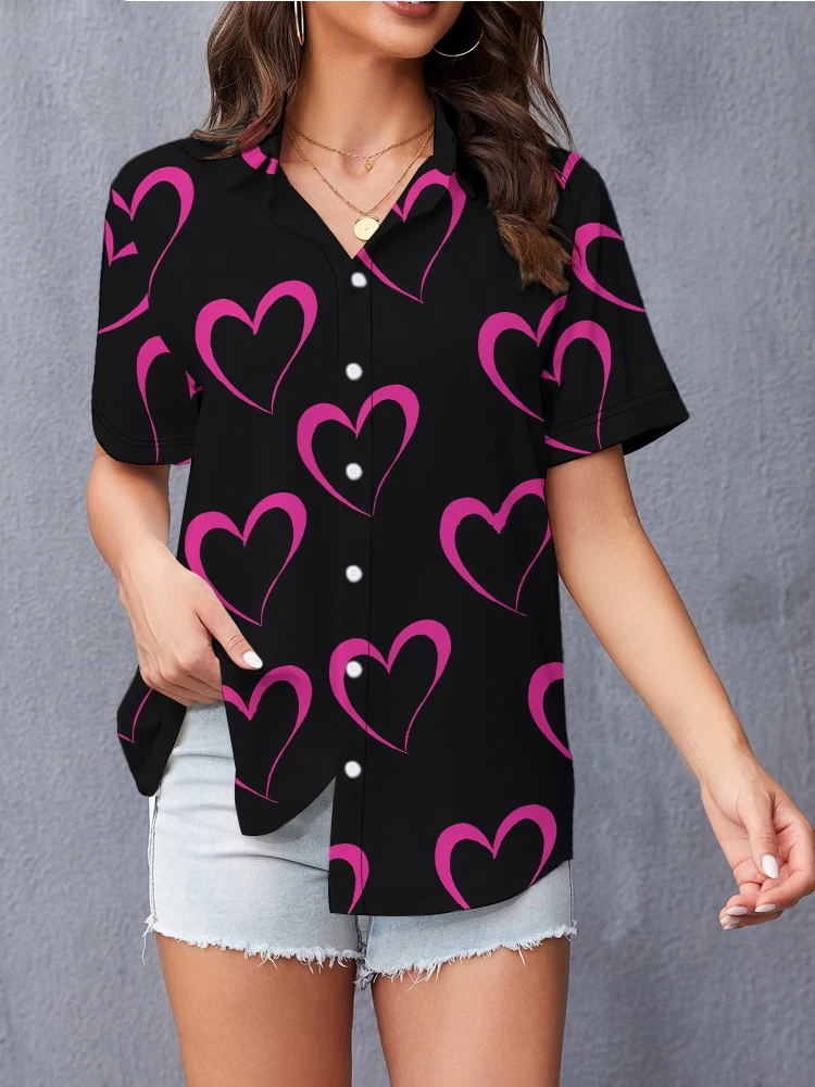 Heart-shaped 3d Digital Printing Shirt Summer Loose Casual Soft Short Sleeve Shirt Valentine's Day Street Fashion Women's Shirt