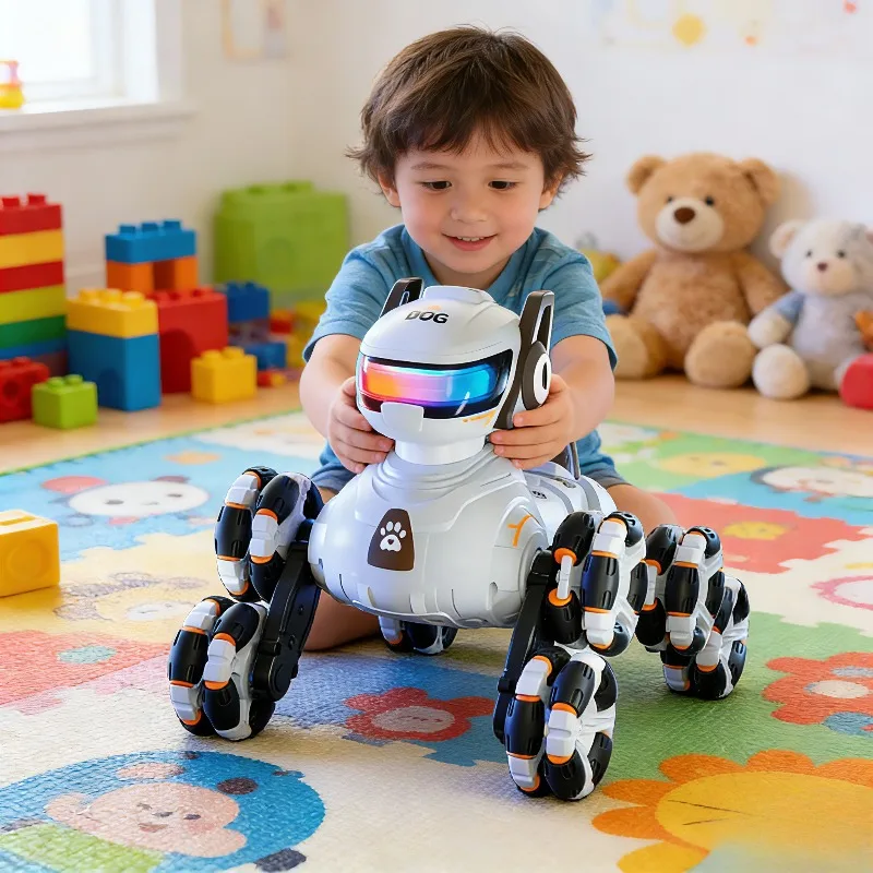 Controllo dei gesti del cane robot con deformazione acrobatica a 8 ruote telecomandata, induzione spray, cane giocattolo per ragazzo da arrampicata su fondo