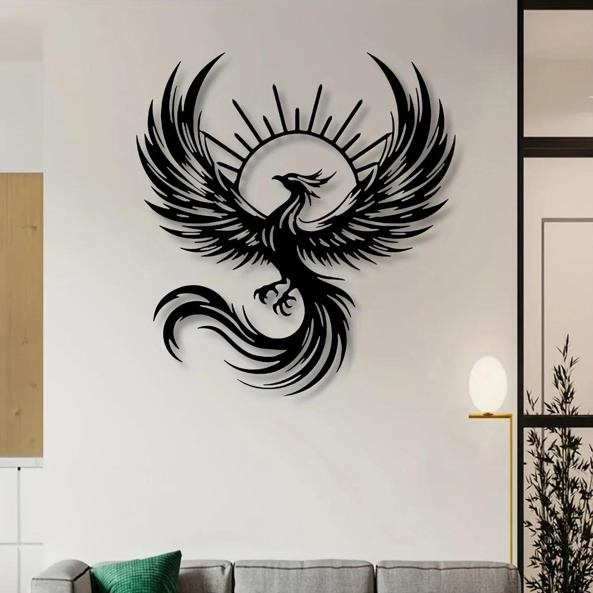 CIFBUY Metal Wall Art Sun Phoenix Iron Craft 2D Flat Noble Bird Gorgeous Sunlight Living Room Garden Balcony Housewarming Gift D