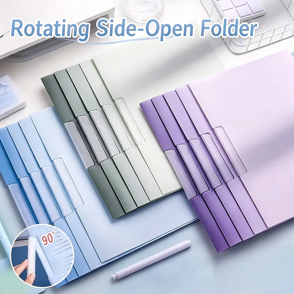 5 Pieces of Rotating Pull Rod Clip Transparent Insert A4 Folder, Side Opening Pull Rod Storage Clip Folder Organization