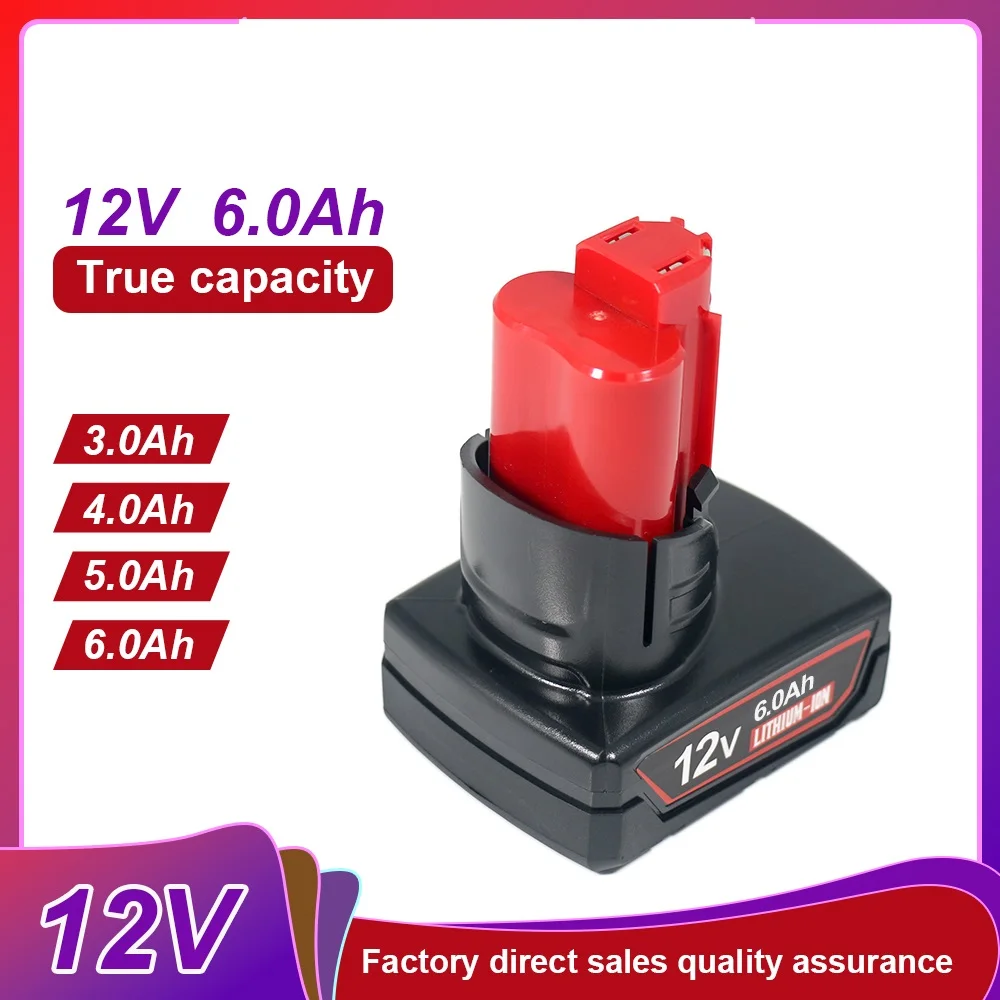 

Литиевая батарея для M12 12 В, 3 Ач, 5 Ач, 6 Ач для Milwaukee 12 В M12 XC 48-11-2410 48-11-2420 48-11-2411, 12-вольтовая аккумуляторная батарея для аккумуляторных инструментов