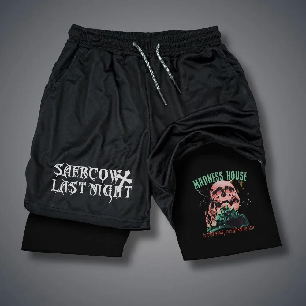 

Quick-drying Men's Shorts Skull Print Fake Two-piece Summer Breathable Sports Shorts Double-layer Two-in-one Casual Shorts M-3XL