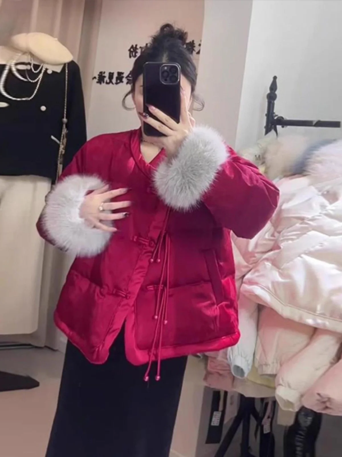 

New Year Red 2025 Winter New Sle High Sensation Versatile Warm New Chinese National Sle Button Red Cotton Jaet Coat