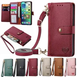 Luxury Zipper Wallet Case For Samsung Galaxy A12 A22 A32 A52 A72 A02S A03S A03 Core M54 Leather Crossbody Lanyard Flip Cover