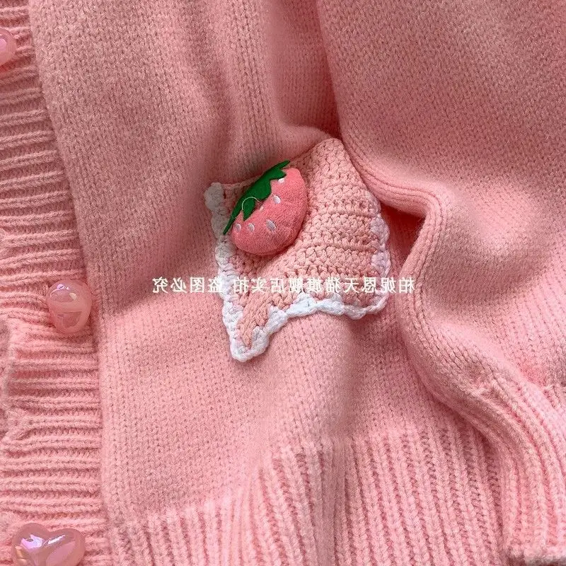 Pink strawberry cute sweet age-reducing cardigan sweater female autumn and winter 2024 new loose lazy style knitted jacket