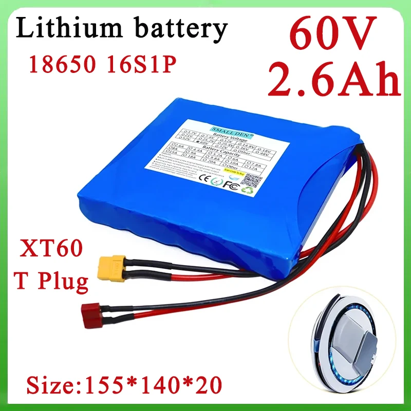 

60V 2.6Ah 18650 lithium battery pack 16S1P 2600mAh rechargeable battery for electric unicycle self-balancing vehicle battery