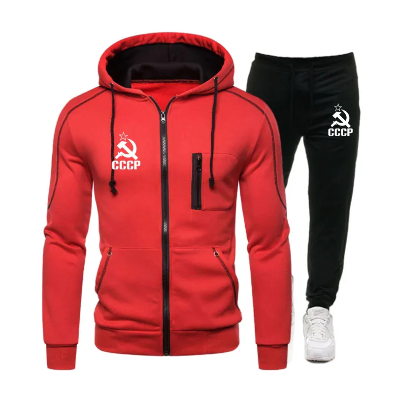 CCCP USSR Sets Tracksuit Men Spring Winter Running Hooded Sweatshirt Workout set Sportswear 2022 Male Suit Sport Two Piece Set