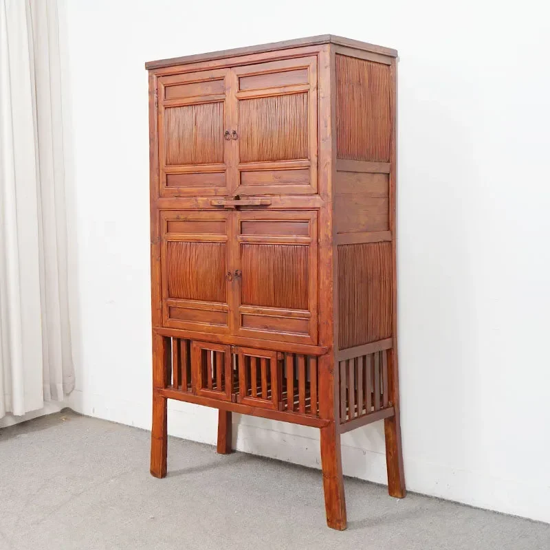 Ming Qing Style Retro Solid Wood Locker Classical Bamboo Cabinet Old Furniture Cupboard for Living Room Tea Side Vegetable