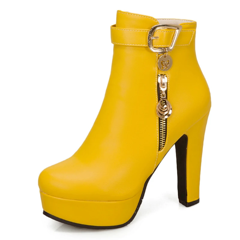 Fashion Ankle Boots For Women 2024 Autumn Winter High Heels Short Boot Female Platform Red Yellow White Party Shoes Large Size