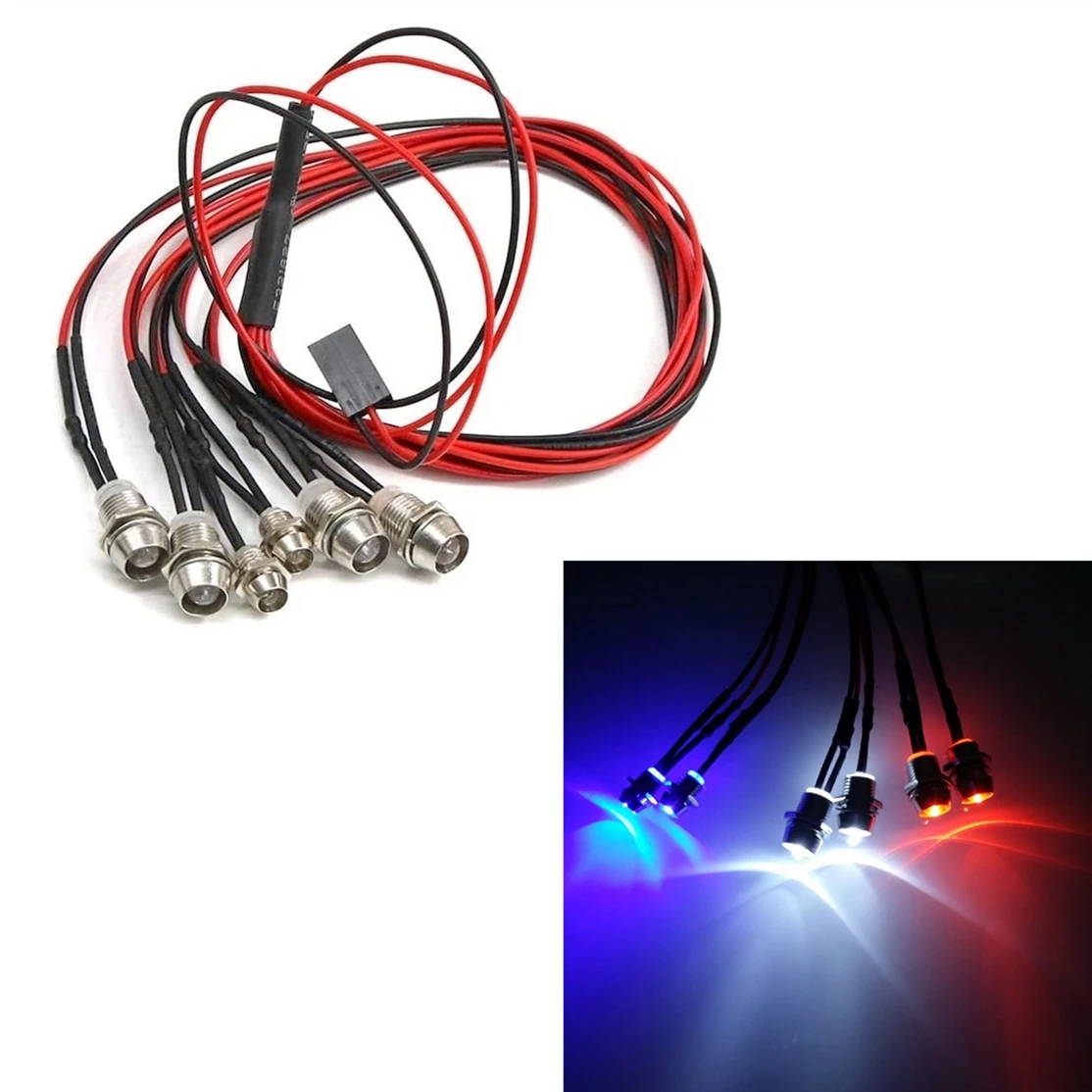 4 LED / 6 LED / 8 LED Light Kit 5mm White Red Blue Headlight for 1/8 1/10 Axial SCX10 Traxxas TRX4 D90 HSP HPI RC Car