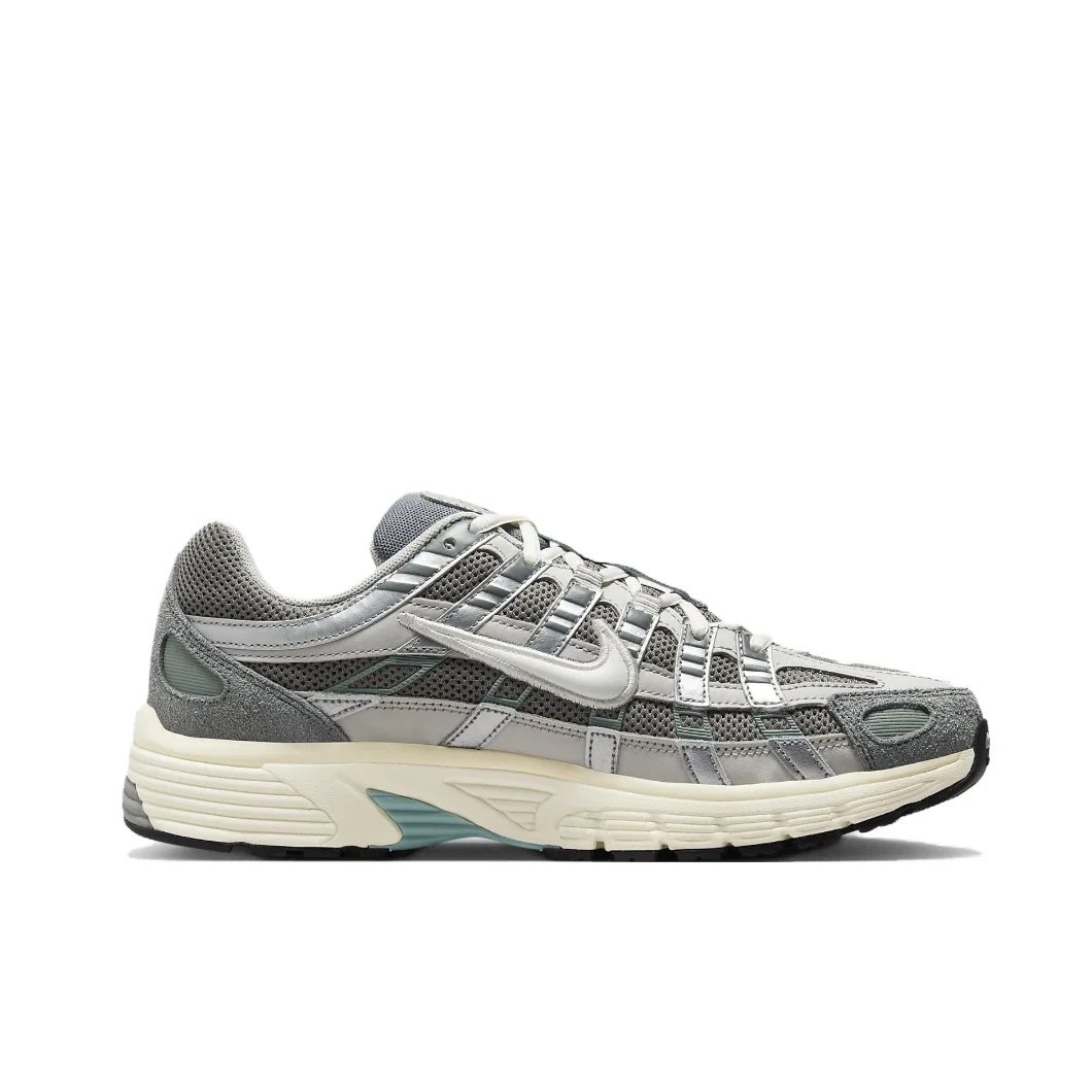 Nike P-6000 Low Herren- und Damen-Sneaker, klassische Retro-Freizeit-Laufschuhe, gepolsterte Komfort-Sneaker, leicht, Grau und Silber