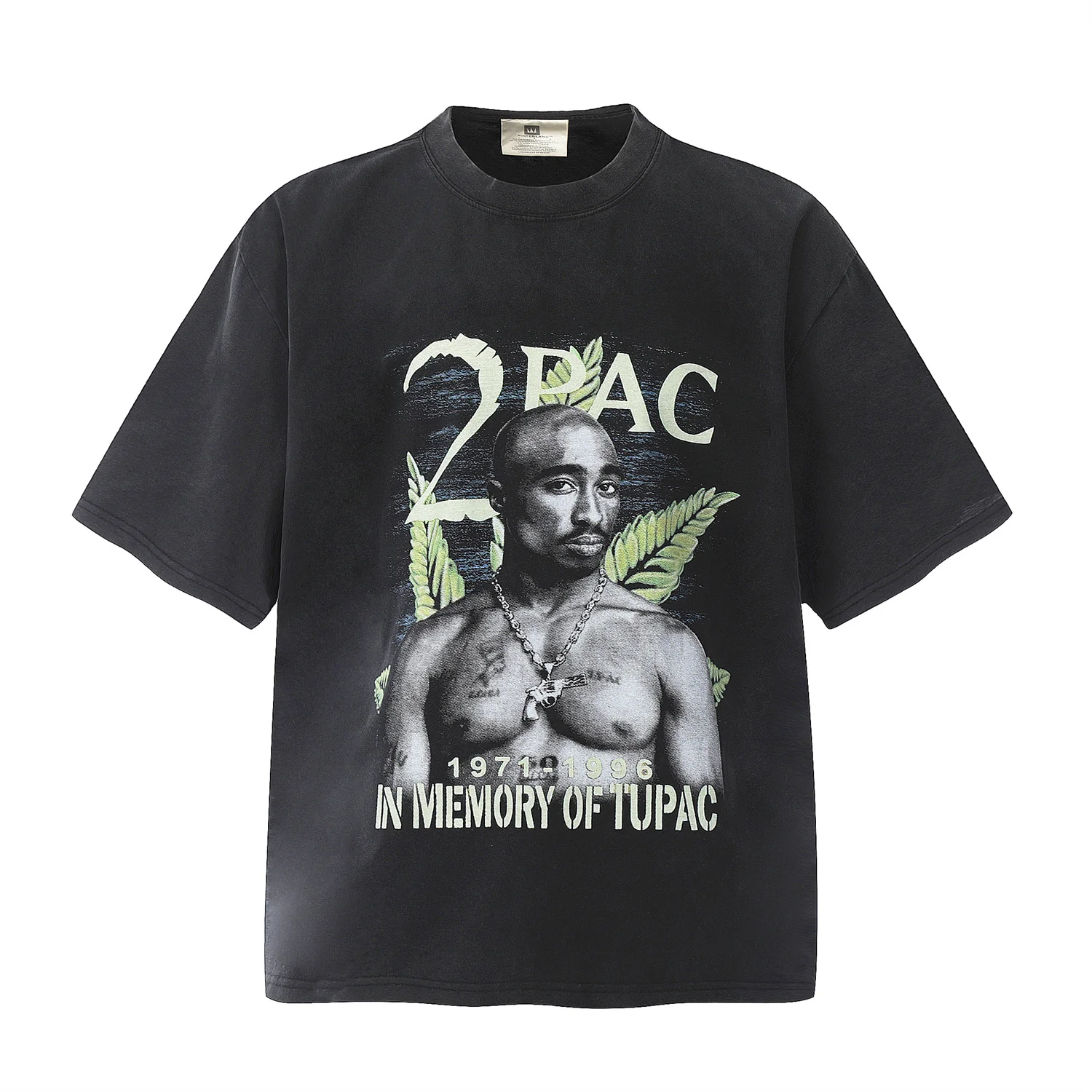VINTAGE RETRO 2PAC Rapper Big Face Portrait Print Directly High-Street HIP-POP Loose Oversized Top T-Shirt For Men