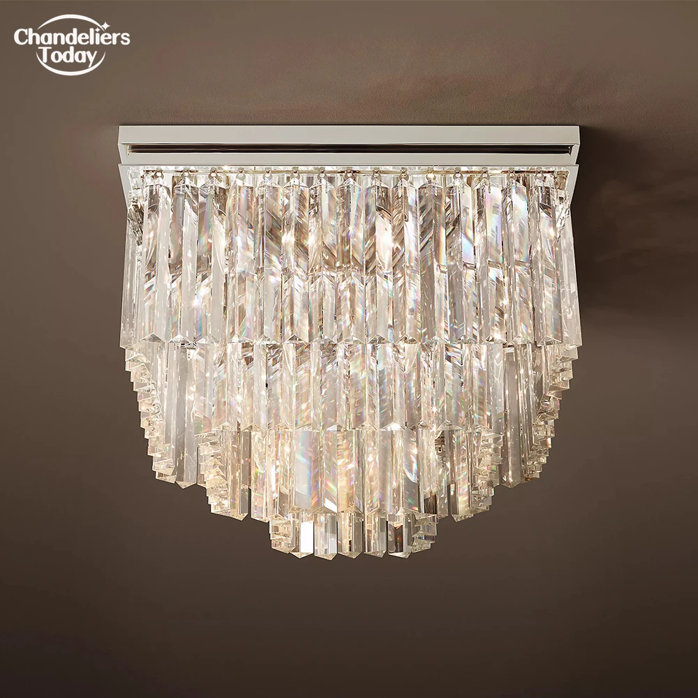 

Modern Crystal Ceiling Chandelier for Living Room Home Round Odeon Flushmount Luxury Prism Cristal Bedroom Foyer Ceiling Lamp