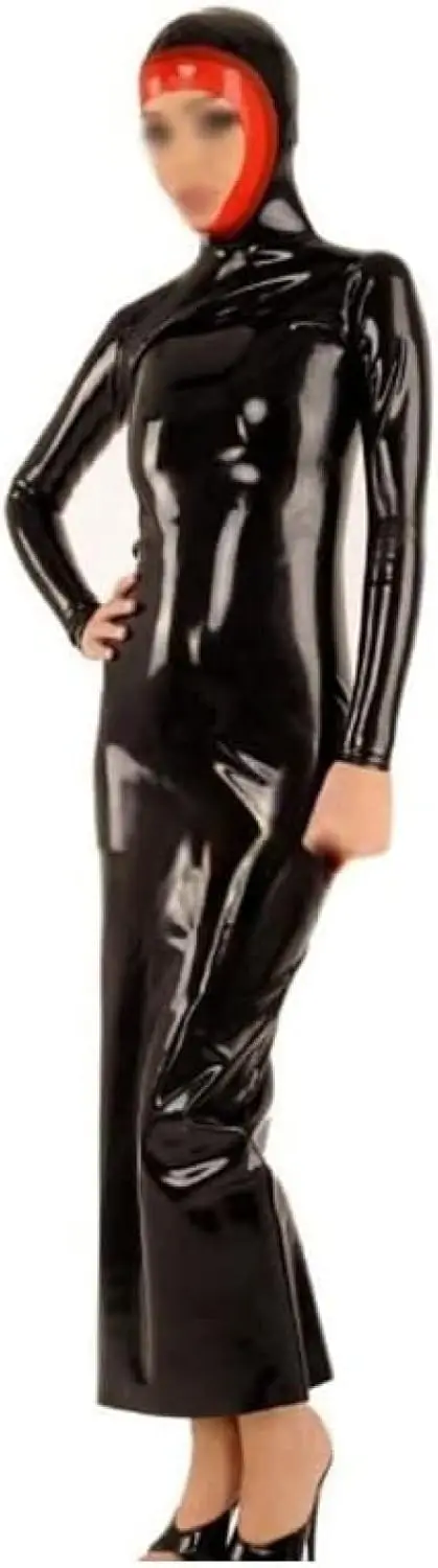 

Black and Red Trims Sexy Latex Dress with Hoods Open Face Back Zipper