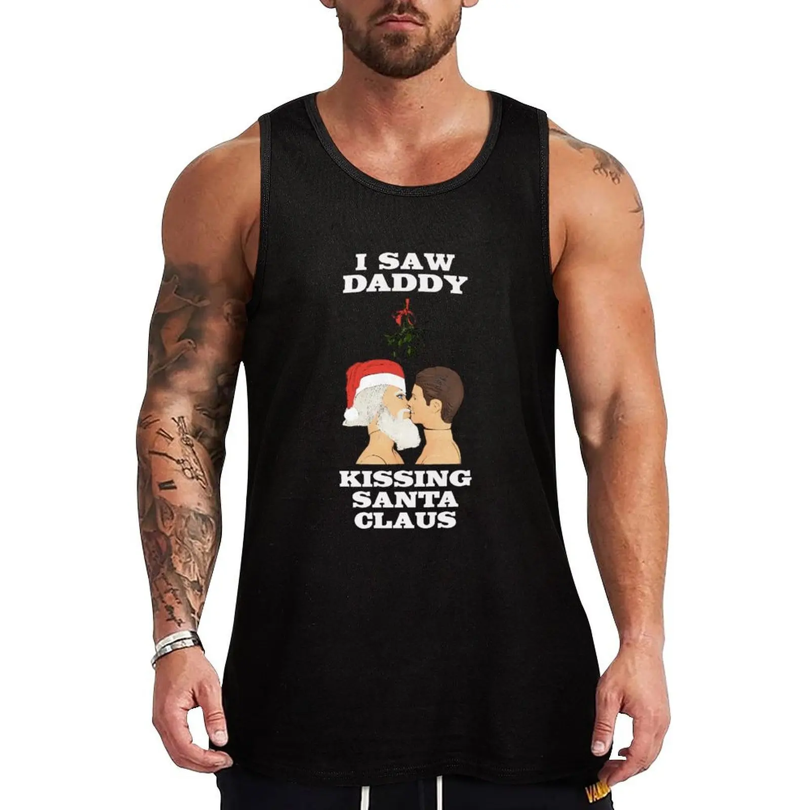 I Saw Daddy Kissing Santa Claus! Gay Xmas, Gay Art! Funny Gay Christmas Design Tank Top Classic Fit Undershirt Everyday Wear