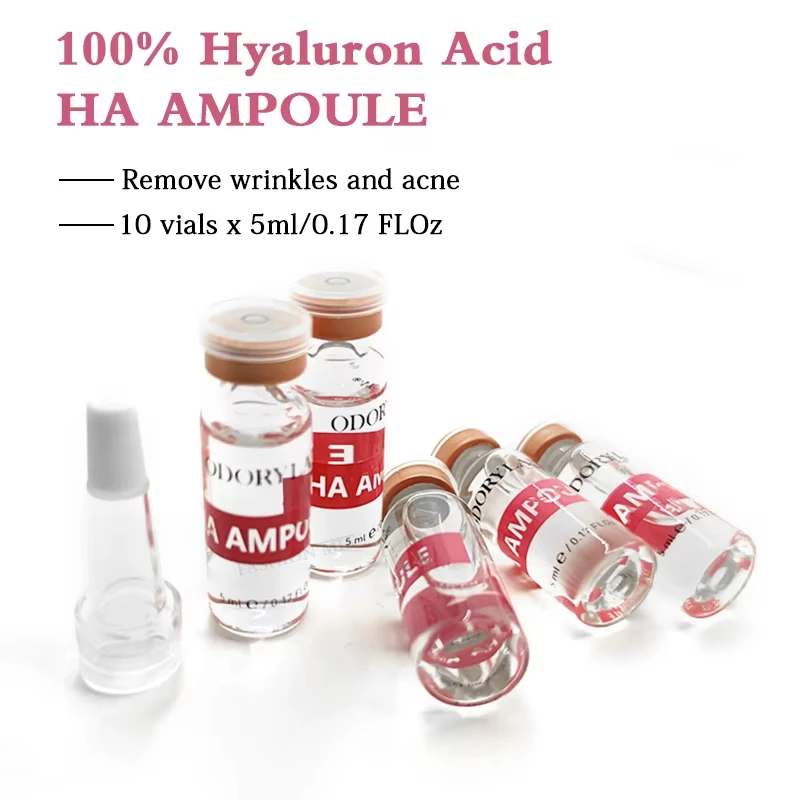Korea 5ml Facial HA Hyaluronic Acid Ampoule Skin Booster 0.25mm Microneedle Serum Skincare Moisturizing Firming Hydrating Kit