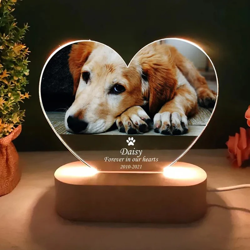 

Pet Memorial Custom Acrylic Heart Night Light Light up Sign Gift for Pet Personalized Bedroom LED Decor Sign Custom Pet Memorial
