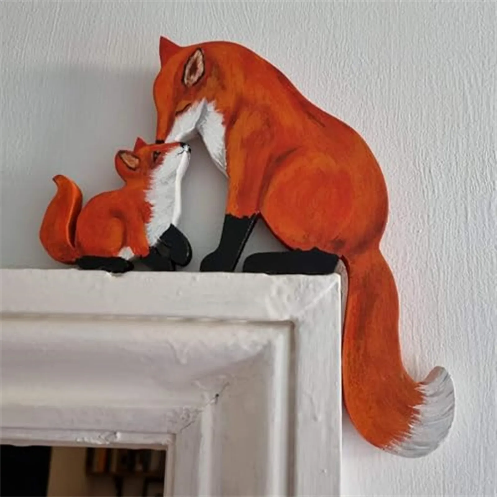 Fox Door Decor Fox Wall Art Mother And Child Fox Shape Statue Door Corner Sculpture Charming Fox Statue Unique Handcrafted Wood