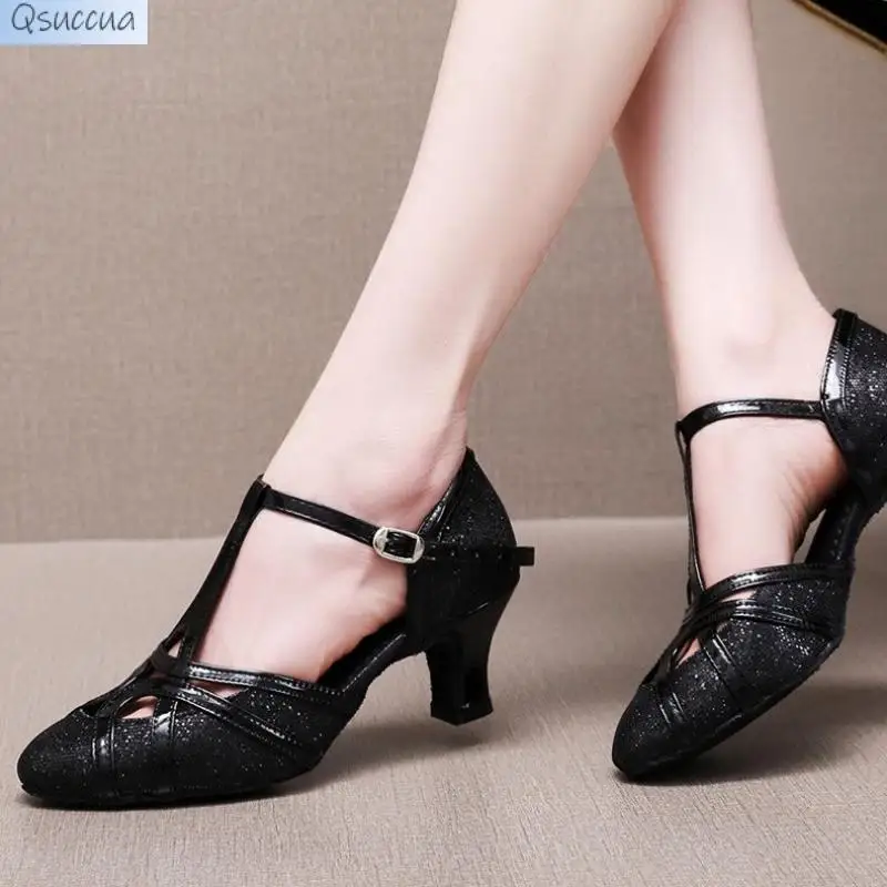 Women's Dance Shoes Adult Latin Mid Heel Soft Sole Dance Shoes Social Dance Shoes