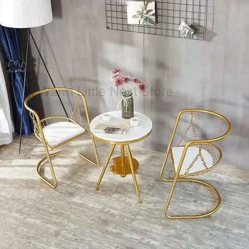 

Luxury Wrought Iron Living Room Chairs Golden Backrest Armchair Home Bedroom Furniture Sofa Side Table Leisure Sofa Chair M