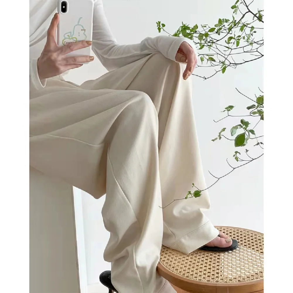 

Women's Dress Pants Beige White Black Suit Office Lady Korean Vintage Casual Loose Trousers Straight-leg Pants