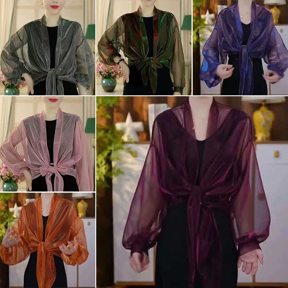 Модная тонкая тюлевая шаль, солнцезащитный козырек, темпераментный кардиган, кимоно с длинными рукавами, кардиганы для женщин, леди и девочек