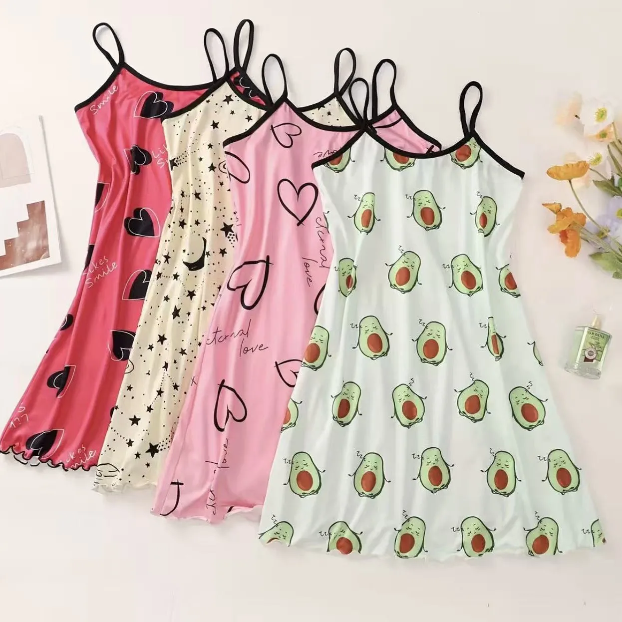 Women Pajama Lady Summer NightDress Slim Fit Mid-Length Homewear Girls Students Sleepwear Camisole Nightdress Home Dress Pajama