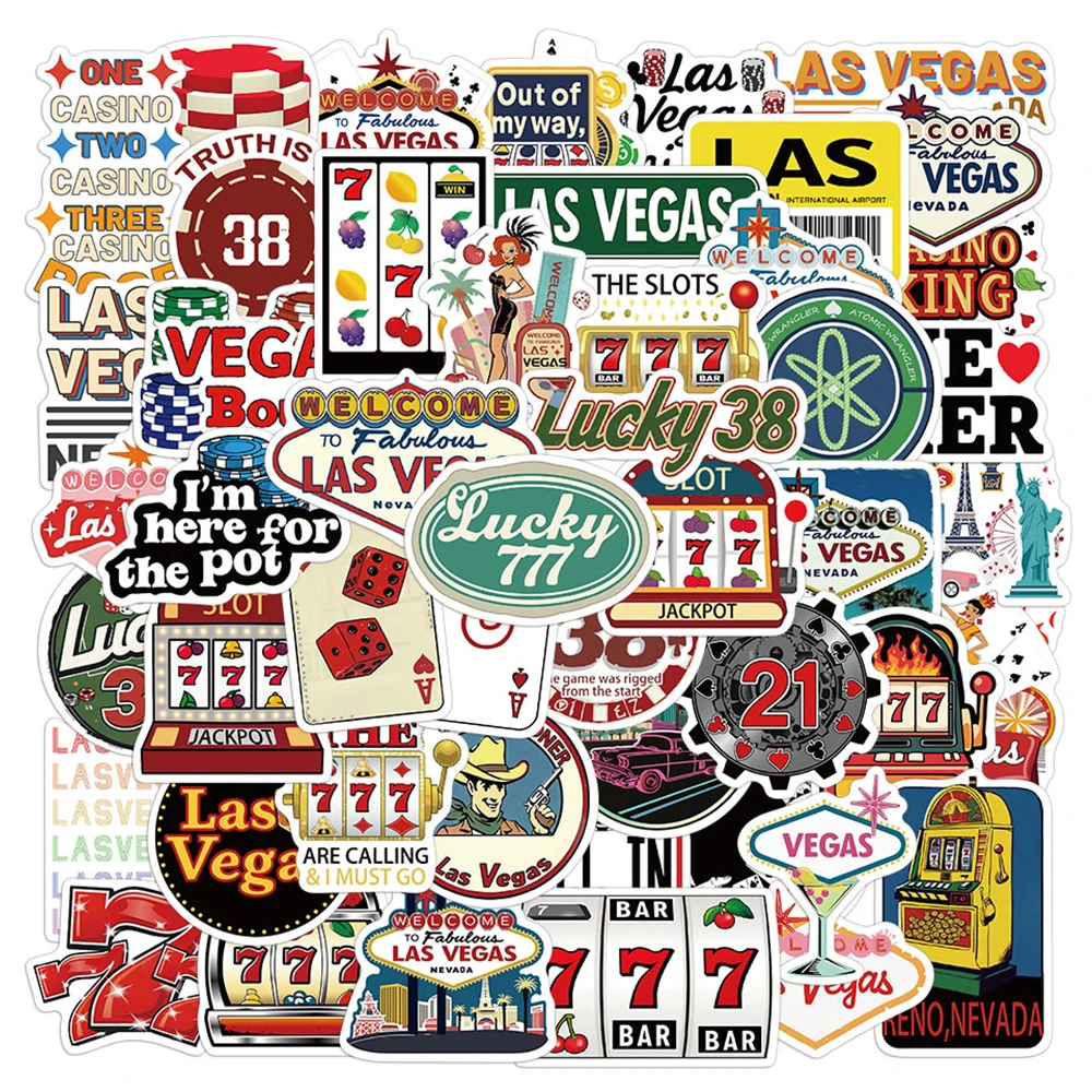 Pegatinas de grafiti de Las Vegas, calcomanías de ciudad de dibujos animados Vintage, impermeables, monopatín, teléfono, equipaje, bicicleta, embalaje, 10/30/50 Uds.
